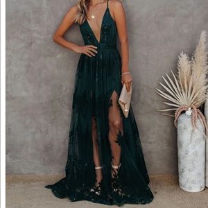 Hunter green maxi dress